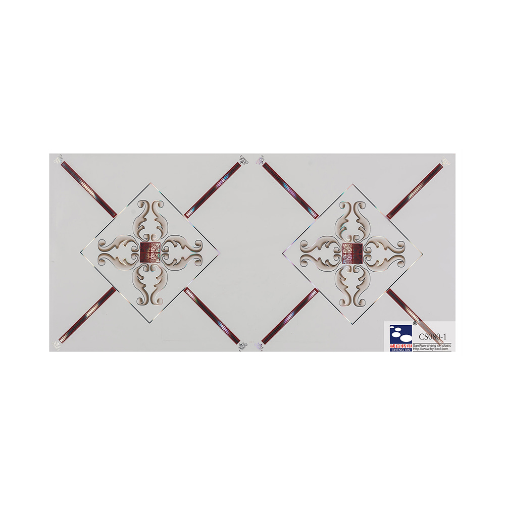 Novos designs bem feitos estilo moderno grão de madeira folha de estampagem a quente para teto de pvc CS080-1